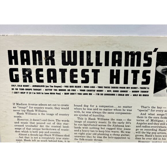 Hank Williams Greatest Hits Country Vinyl LP MGM E3918 14 All Time Best Songs - Picture 6 of 6